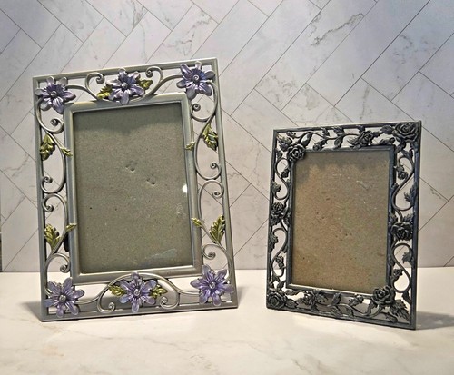 Vintage pewter floral picture - pewter,